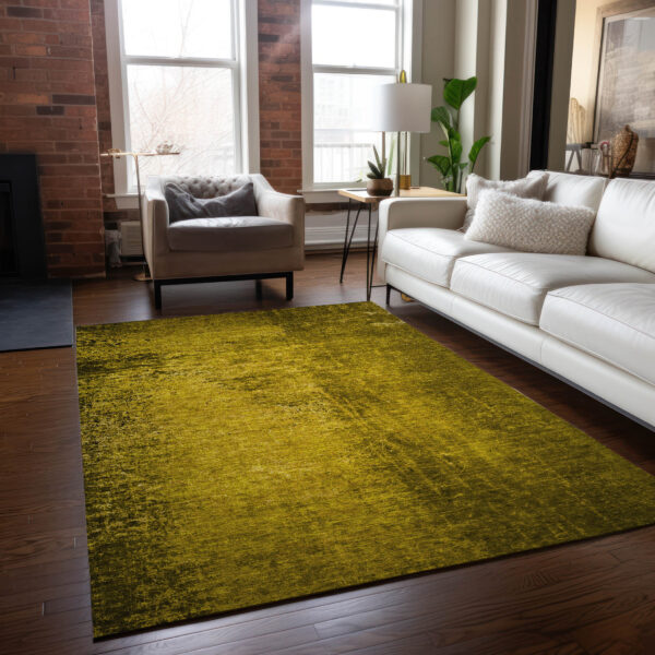 3' X 5' Gold Abstract Washable Non Skid Indoor Outdoor Area Rug
