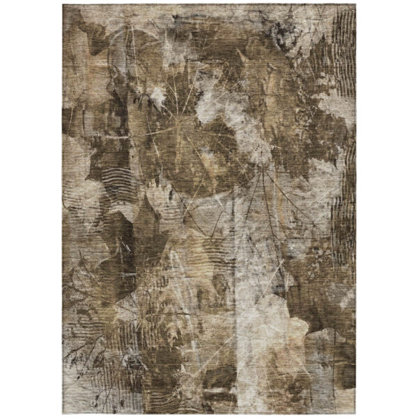 8' X 10' Taupe Floral Washable Non Skid Indoor Outdoor Area Rug
