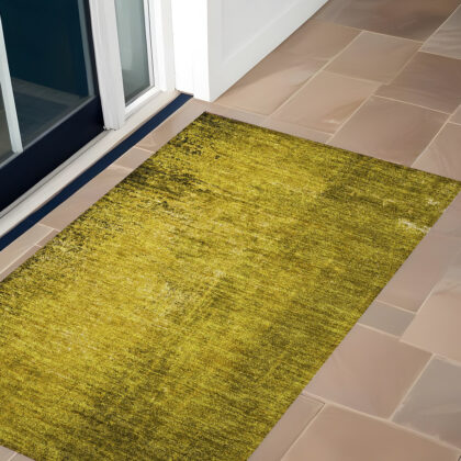 3' X 5' Gold Abstract Washable Non Skid Indoor Outdoor Area Rug
