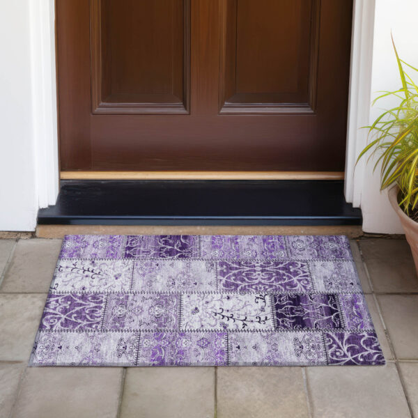 2' X 3' Purple Patchwork Washable Non Skid Indoor Outdoor Area Rug