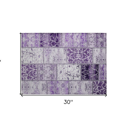 2' X 3' Purple Patchwork Washable Non Skid Indoor Outdoor Area Rug