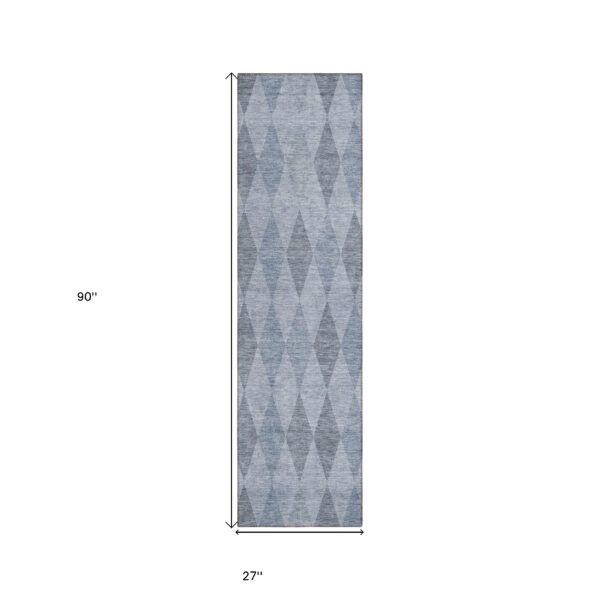 8' Runner Denim Blue Geometric Washable Non Skid Indoor Outdoor Runner Rug