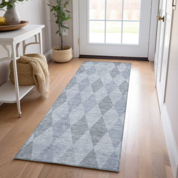 8' Runner Denim Blue Geometric Washable Non Skid Indoor Outdoor Runner Rug