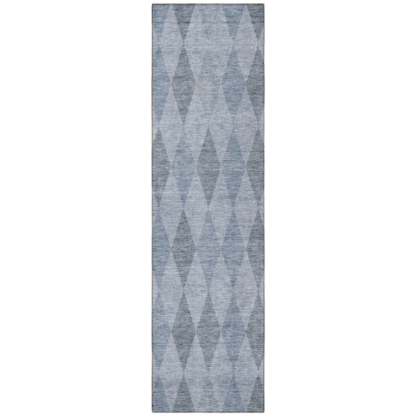 8' Runner Denim Blue Geometric Washable Non Skid Indoor Outdoor Runner Rug
