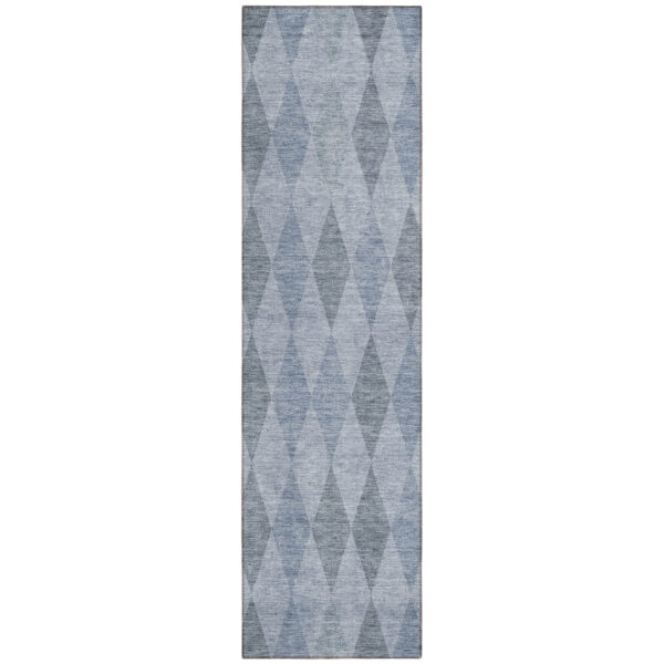 8' Runner Denim Blue Geometric Washable Non Skid Indoor Outdoor Runner Rug