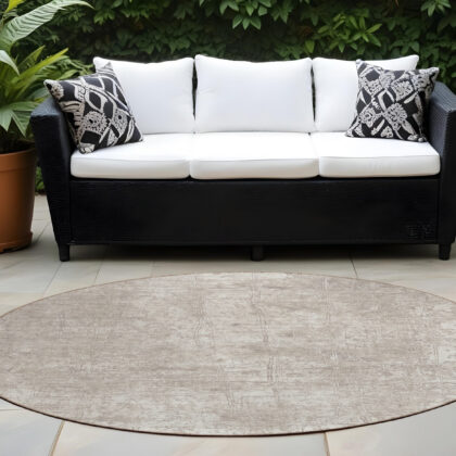 8' Round Ivory Round Abstract Washable Non Skid Indoor Outdoor Area Rug