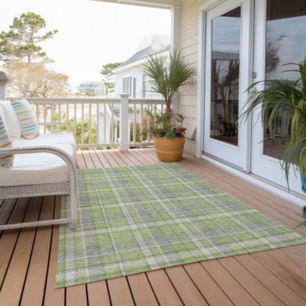 3' X 5' Green and Gray Plaid Washable Non Skid Indoor Outdoor Area Rug