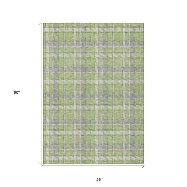 3' X 5' Green and Gray Plaid Washable Non Skid Indoor Outdoor Area Rug