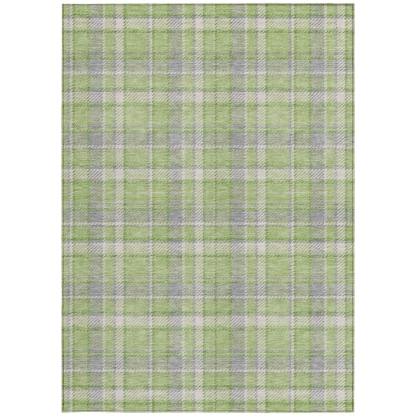 3' X 5' Green and Gray Plaid Washable Non Skid Indoor Outdoor Area Rug