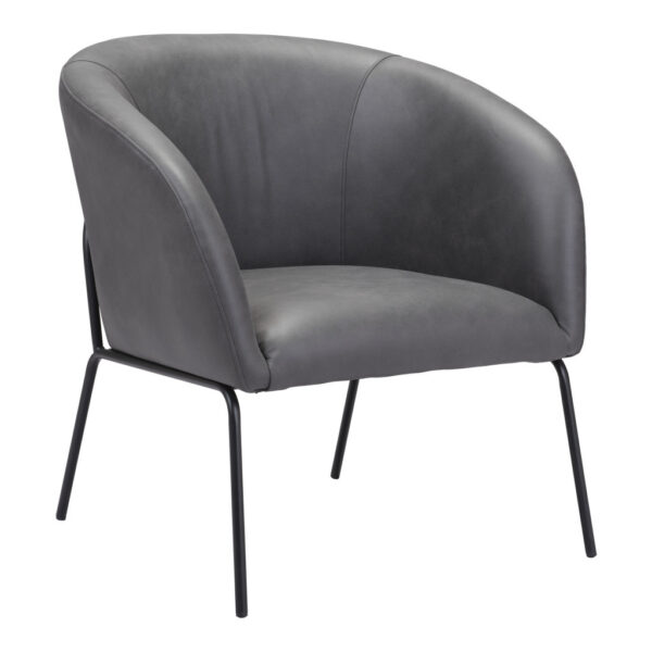 28" Gray And Black Faux Leather And Upholstered Club Chair