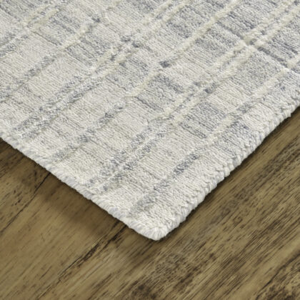 2' X 3' Ivory And Blue Striped Hand Woven Area Rug