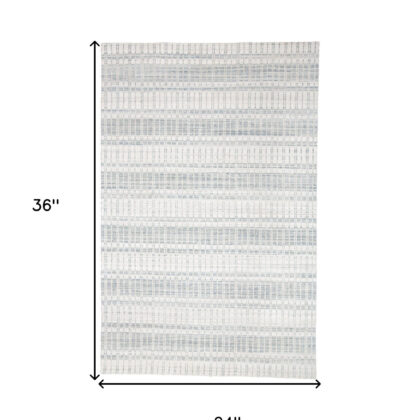 2' X 3' Ivory And Blue Striped Hand Woven Area Rug