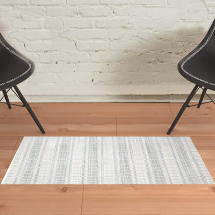 2' X 3' Ivory And Blue Striped Hand Woven Area Rug