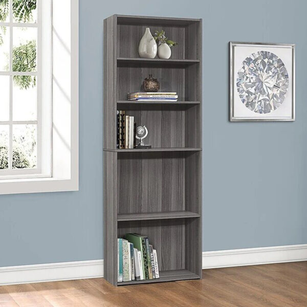Gray Wood Adjustable Five Tier Bookcase