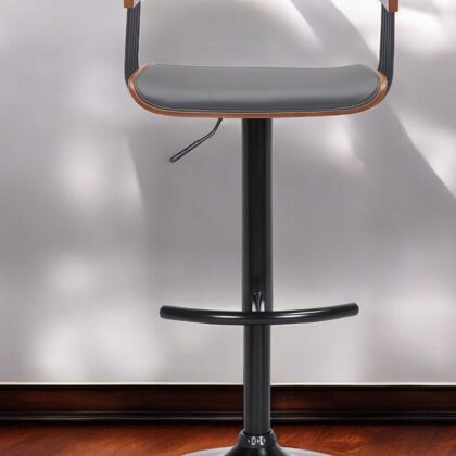Gray and Black Faux Leather with Metal Swivel Adjustable Height Bar Chair