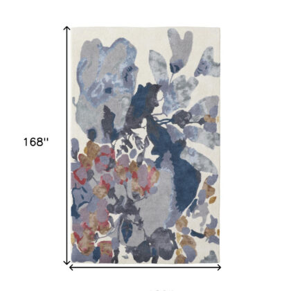 10' X 14' Blue Gray And Pink Wool Floral Tufted Handmade Area Rug