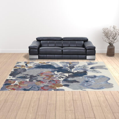 10' X 14' Blue Gray And Pink Wool Floral Tufted Handmade Area Rug