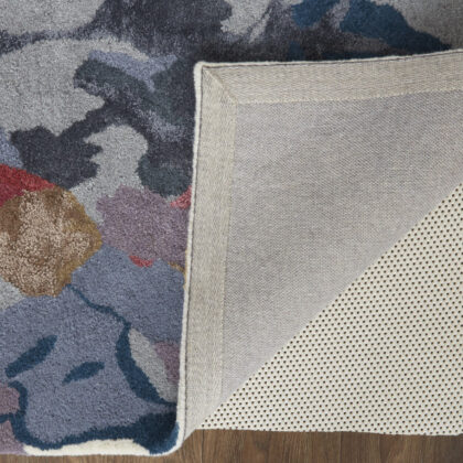 10' X 14' Blue Gray And Pink Wool Floral Tufted Handmade Area Rug