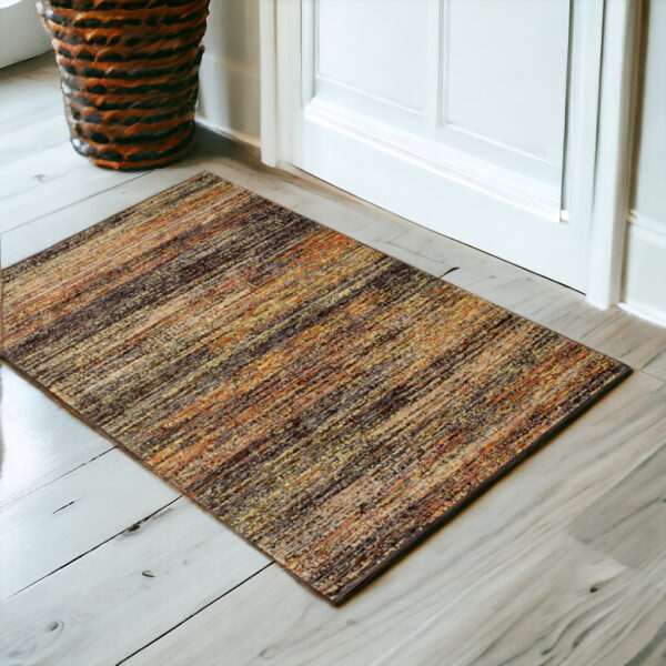2' X 3' Brown Rust Red Gold Orange And Tan Abstract Power Loom Stain Resistant Area Rug