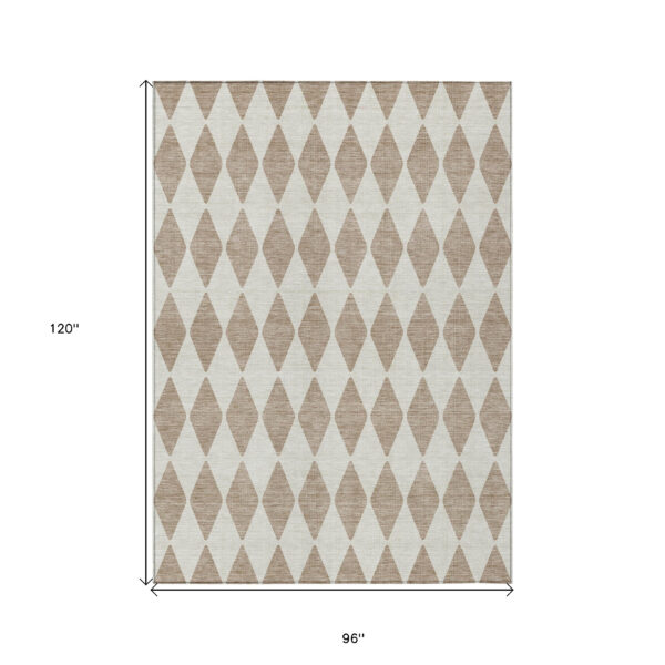 8' X 10' Taupe And Ivory Geometric Washable Indoor Outdoor Area Rug