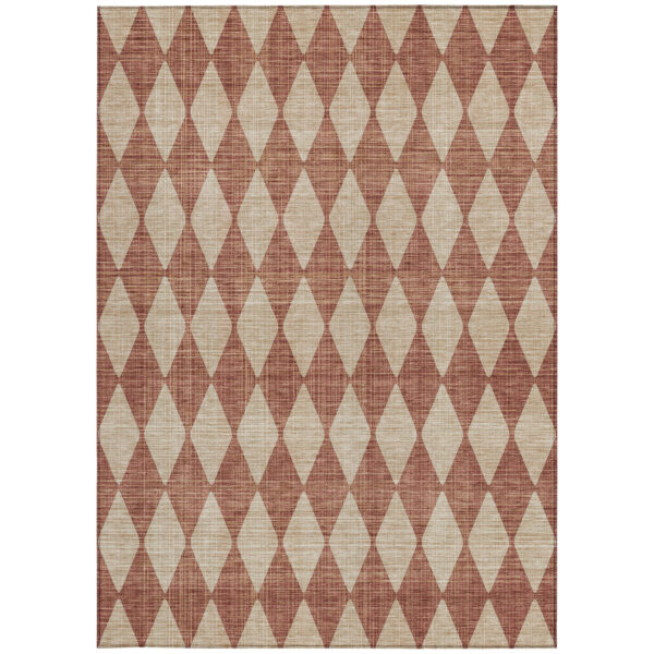 5' X 8' Orange And Copper Geometric Washable Indoor Outdoor Area Rug