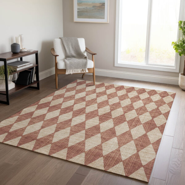 5' X 8' Orange And Copper Geometric Washable Indoor Outdoor Area Rug