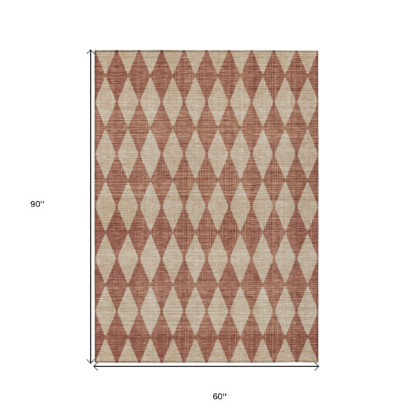 5' X 8' Orange And Copper Geometric Washable Indoor Outdoor Area Rug