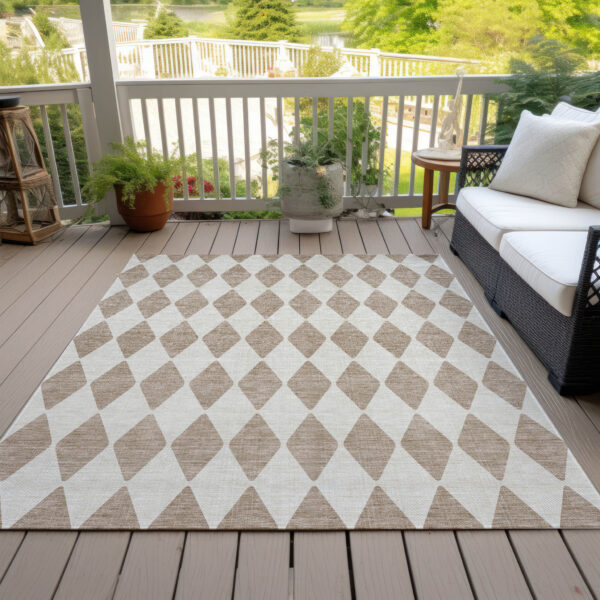 8' X 10' Taupe And Ivory Geometric Washable Indoor Outdoor Area Rug