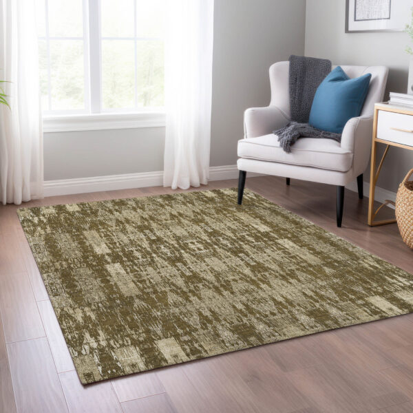 10' X 14' Chocolate Taupe And Beige Moroccan Washable Indoor Outdoor Area Rug