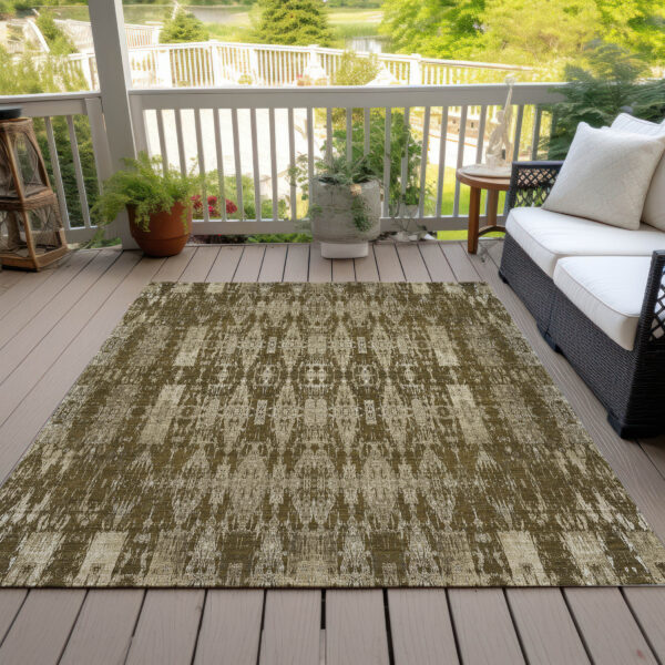 10' X 14' Chocolate Taupe And Beige Moroccan Washable Indoor Outdoor Area Rug