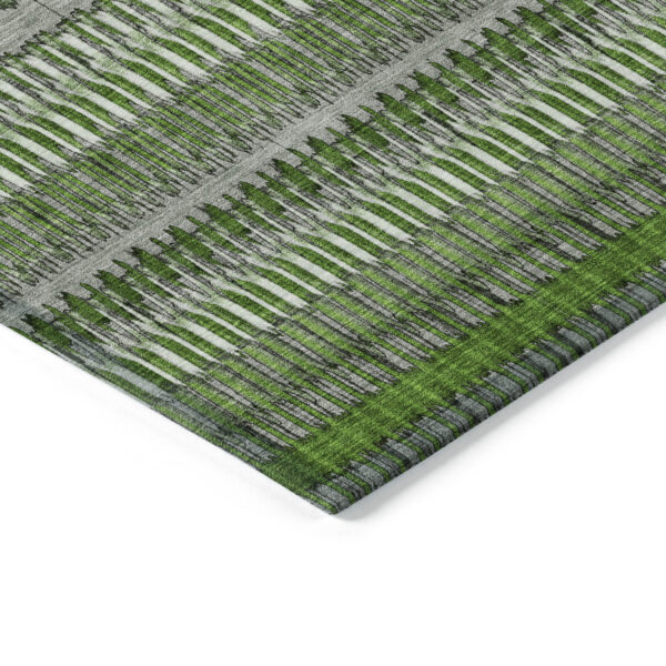 8' X 10' Green And Ivory Striped Washable Indoor Outdoor Area Rug