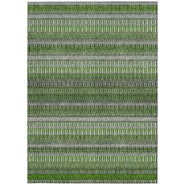 8' X 10' Green And Ivory Striped Washable Indoor Outdoor Area Rug