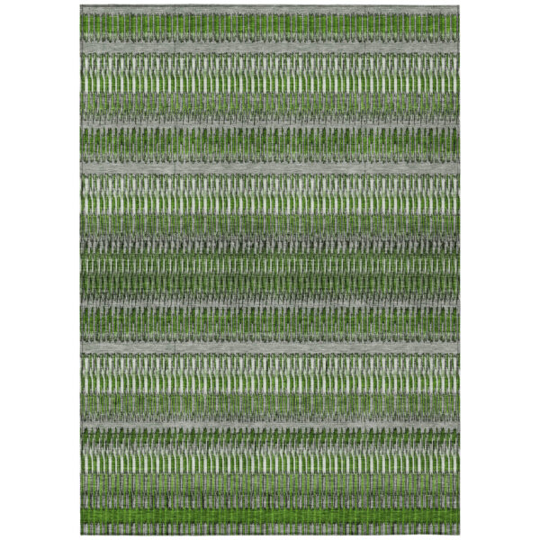 8' X 10' Green And Ivory Striped Washable Indoor Outdoor Area Rug