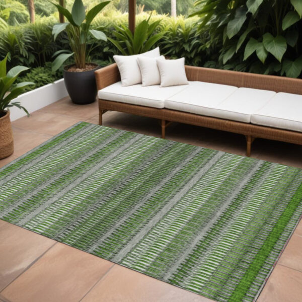 8' X 10' Green And Ivory Striped Washable Indoor Outdoor Area Rug