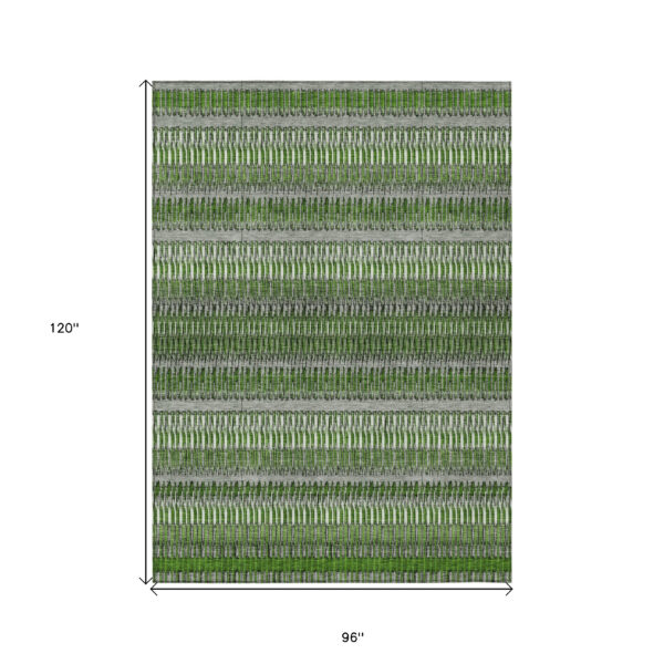 8' X 10' Green And Ivory Striped Washable Indoor Outdoor Area Rug