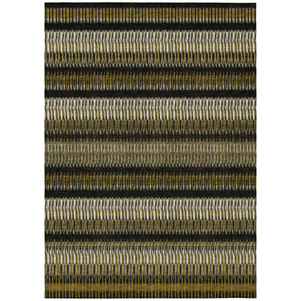 10' X 14' Brown Ivory And Black Striped Washable Indoor Outdoor Area Rug
