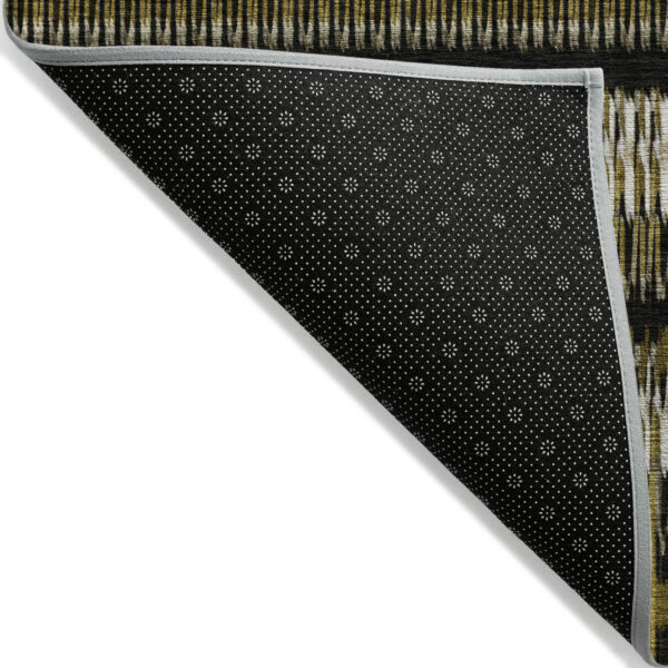 10' X 14' Brown Ivory And Black Striped Washable Indoor Outdoor Area Rug