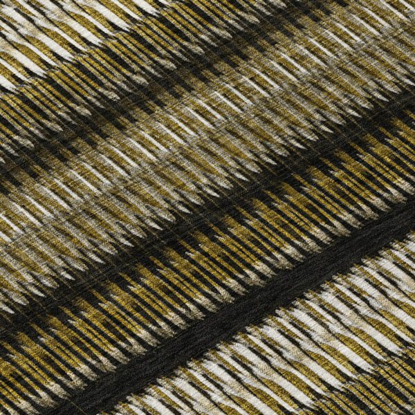 10' X 14' Brown Ivory And Black Striped Washable Indoor Outdoor Area Rug