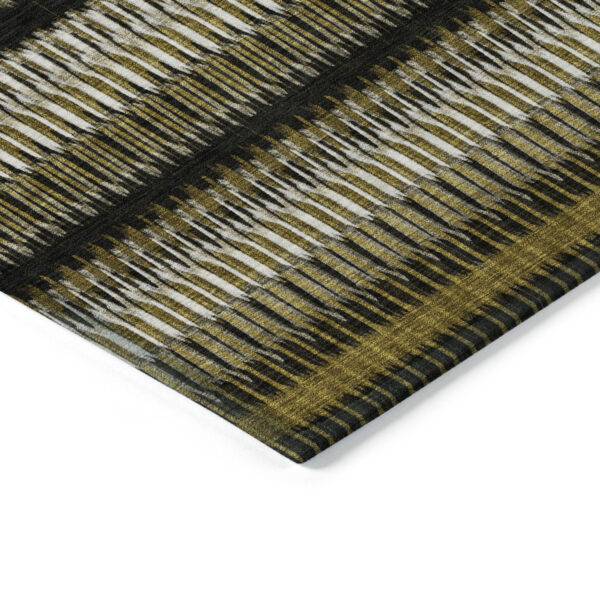 10' X 14' Brown Ivory And Black Striped Washable Indoor Outdoor Area Rug