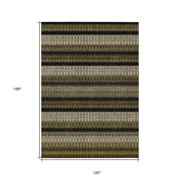 10' X 14' Brown Ivory And Black Striped Washable Indoor Outdoor Area Rug