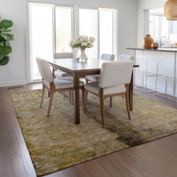 8' X 10' Brown Taupe And Gold Abstract Washable Indoor Outdoor Area Rug
