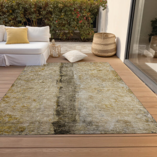 8' X 10' Brown Taupe And Gold Abstract Washable Indoor Outdoor Area Rug