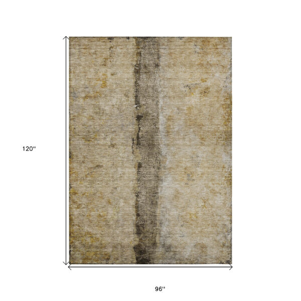 8' X 10' Brown Taupe And Gold Abstract Washable Indoor Outdoor Area Rug