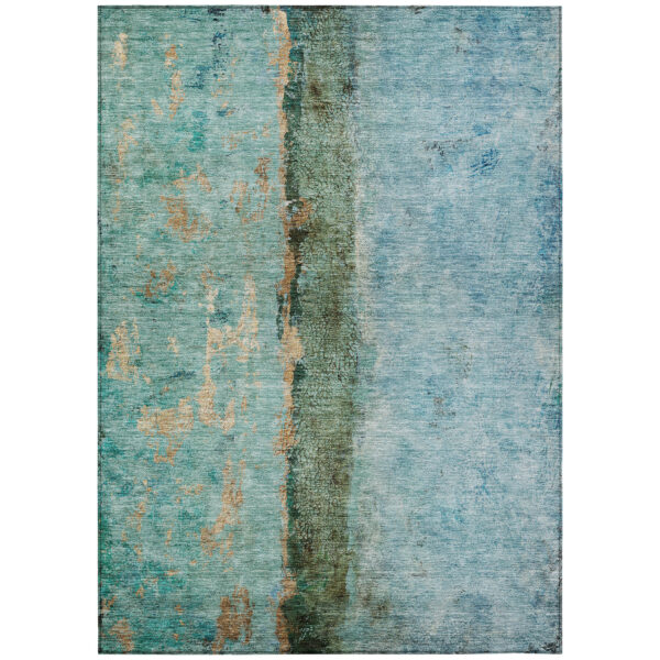 8' X 10' Blue And Gold Abstract Washable Indoor Outdoor Area Rug
