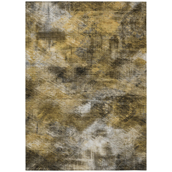 10' X 14' Brown Beige And Gold Abstract Washable Indoor Outdoor Area Rug