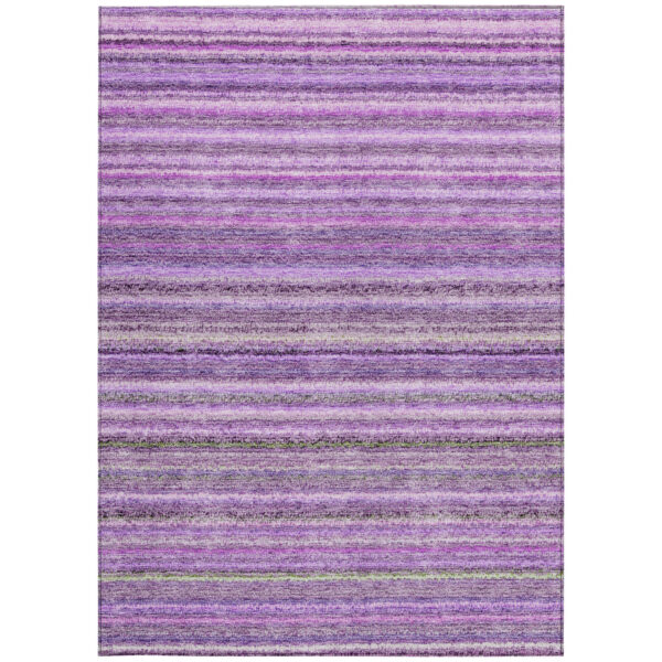 5' X 8' Purple Eggplant And Lilac Striped Washable Indoor Outdoor Area Rug