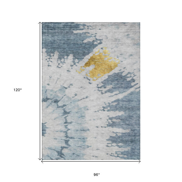 8' X 10' Denim Blue And Sky Blue Abstract Washable Indoor Outdoor Area Rug