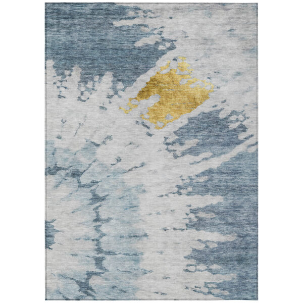 8' X 10' Denim Blue And Sky Blue Abstract Washable Indoor Outdoor Area Rug