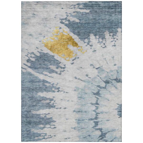 8' X 10' Denim Blue And Sky Blue Abstract Washable Indoor Outdoor Area Rug