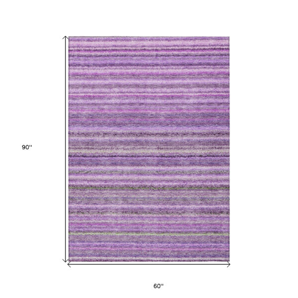 5' X 8' Purple Eggplant And Lilac Striped Washable Indoor Outdoor Area Rug